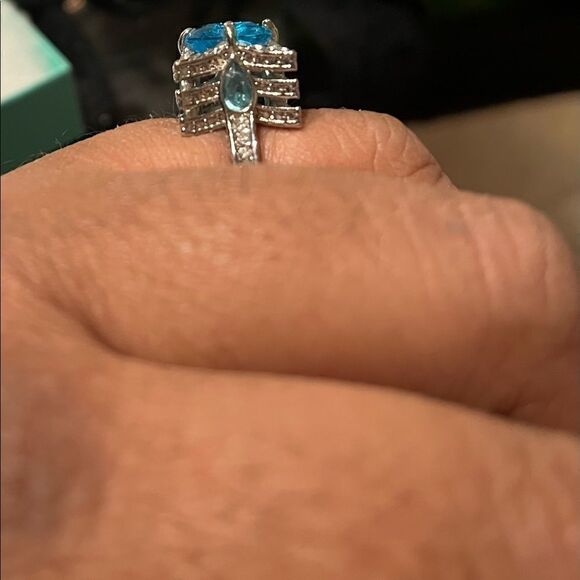 Turquoise Aquamarine Diamond Dazzler ring - 14K White Gold  DAZZLING 4.85 CTTW 18KT WHITE GOLD TURQUOISE AQUAMARINE FASHION RING 6,7,8,9,10